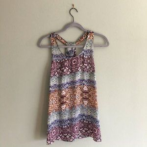 Boho Print Tank Top Flowy Racerback Artisan NY L